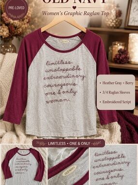 OLD NAVY WOMEN’S INSPIRATIONAL GRAPHIC RAGLAN TOP Women’s size XL